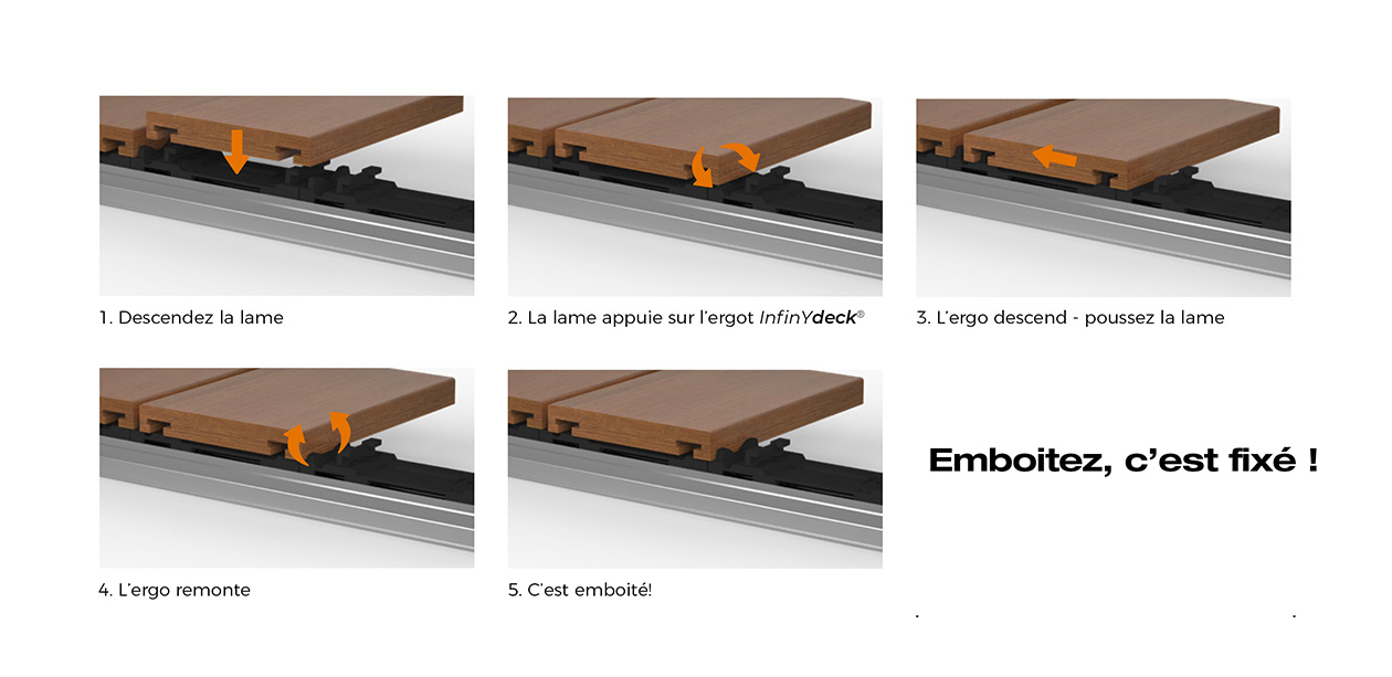 Pose par emboîtement des lames de terrasse InfinYdeck