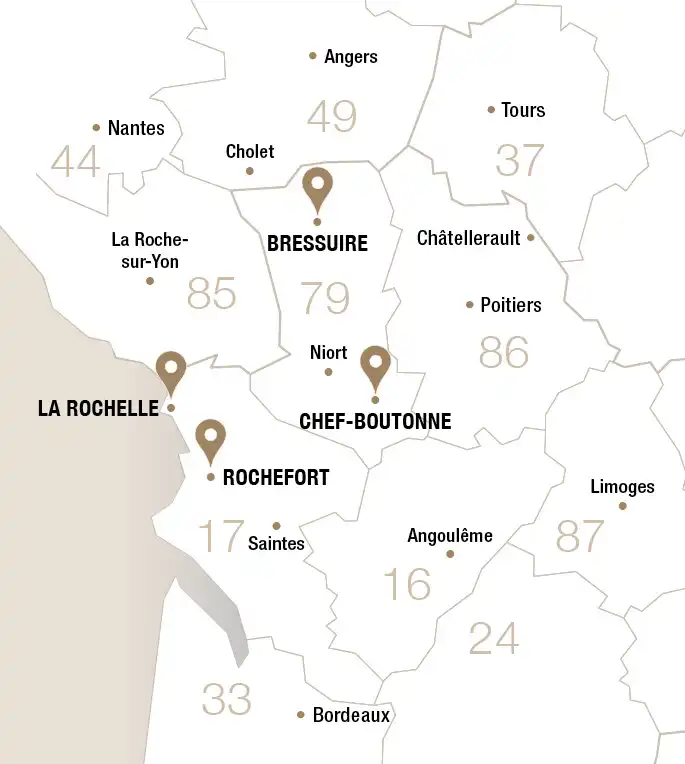 Carte des implantations Rullier Bois en Poitou-Charentes